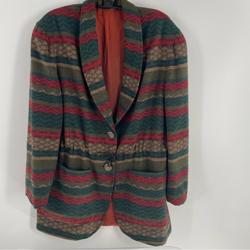 Lawrence Bruce (?) 90’s Southwestern Aztec Pattern Buttons Waist Tie Jacket